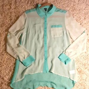 Maurice's sheer turquoise blouse